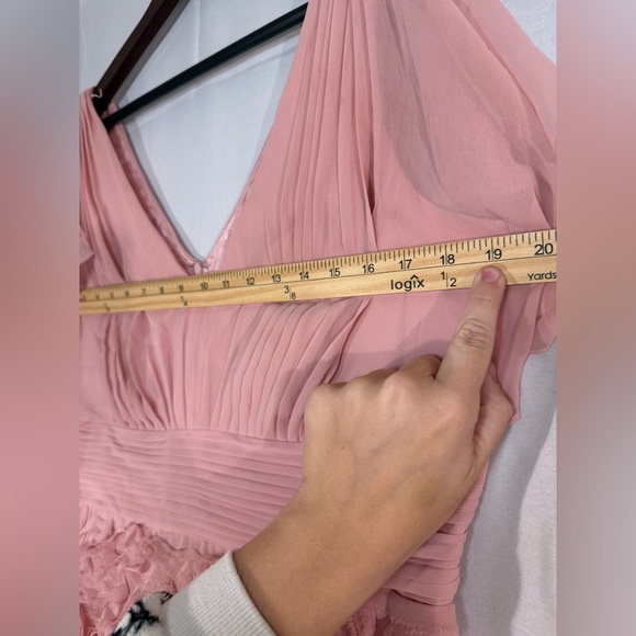 JS Collections Pink Chiffon Rosette Dress 14 Flutter Cocktail Party Wedding - Picture 8 of 13